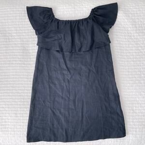 New Saks Fifth Avenue Off the Shoulder Linen Shift Mini Dress Navy Blue Size XS